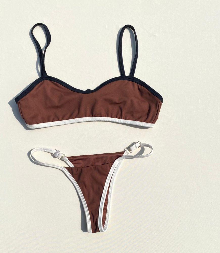 Cocoa Trim Bandeau — Cocoa · ink & ivory trim